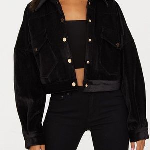 PLT Black Cropped Cord Oversized Trucker Jacket
